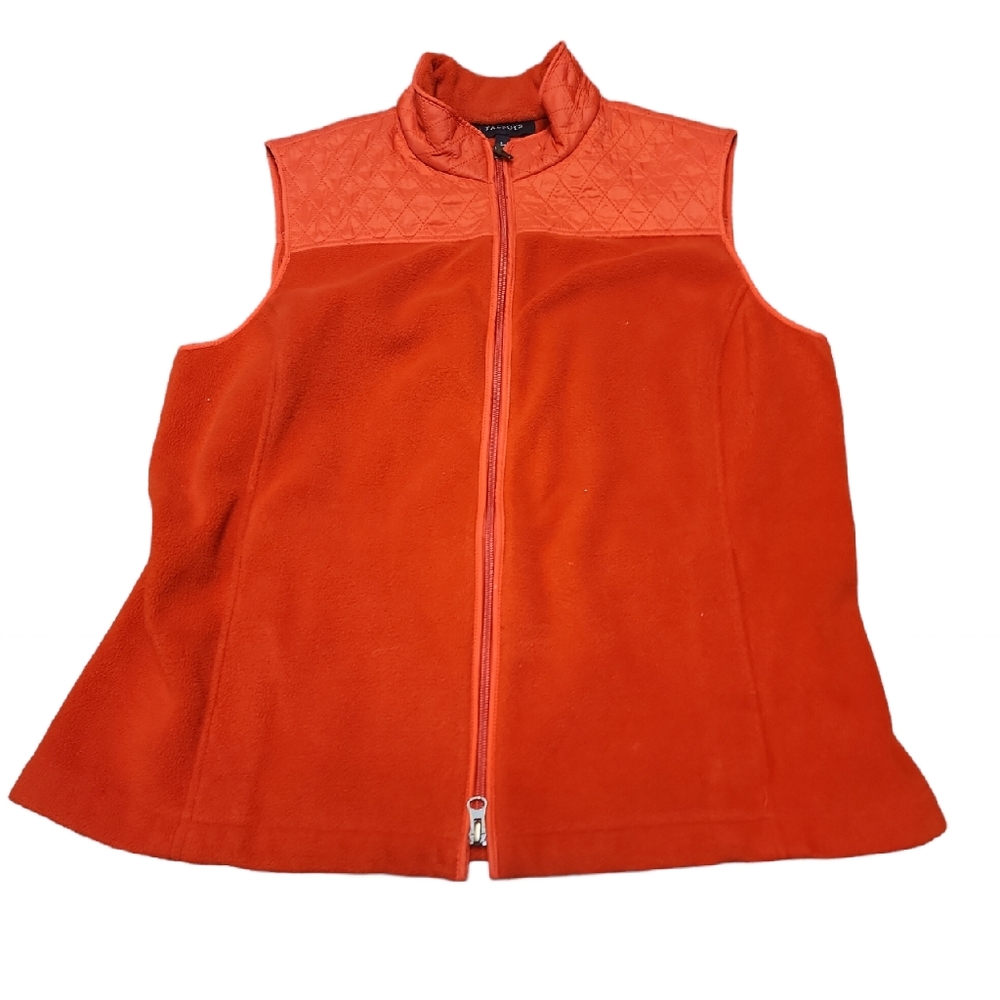 Talbots Orange Adjustable Quilted/Fleece Full Zip Vest Size Large
